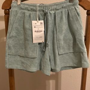 NWT ZARA seafoam green terry cloth shorts
